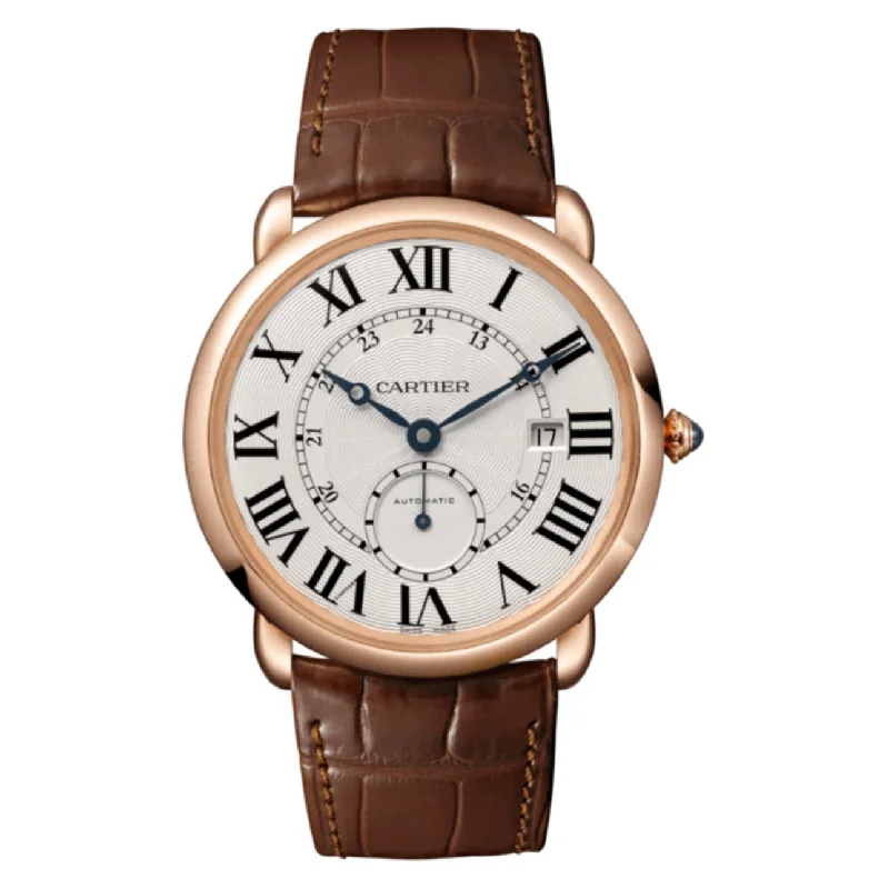 Discover Cartier Watches with Unmatched Craftsmanship –Cartier Ronde Solo de Cartier 40mm Watch - Ref: W6801005 - Silver Roman & Arabic Dial in 18K Rose Gold Case, Brown Alligator Strap