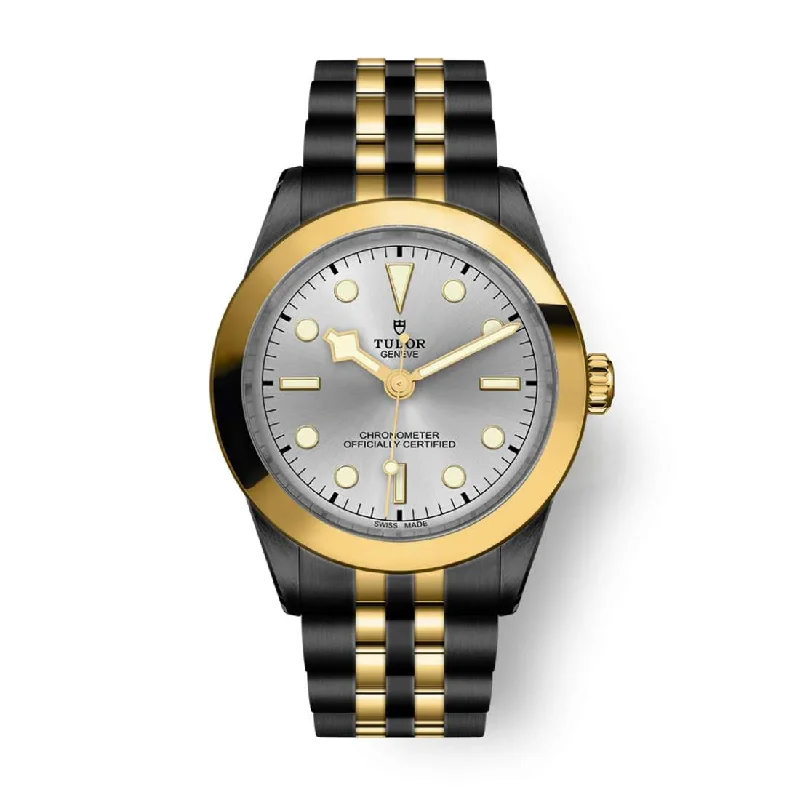 Tudor Watches: Built for Luxury and Precision –Black Tudor DLC-PVD Black Bay 39 S&G | Two-Tone Black DLC-PVD Stainless Steel and Yellow Gold bracelet | Silver Dial | Men's Watch ref. M79663-0002-pvd