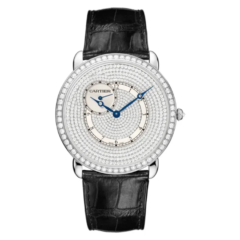 Shop Cartier Watches for Unmatched Quality –Cartier Ronde Solo de Cartier 42mm Watch - Ref: WR007003 - Pave Diamond Arabic Dial & Diamond Bezel in 18K White Gold Case, Black Alligator Strap