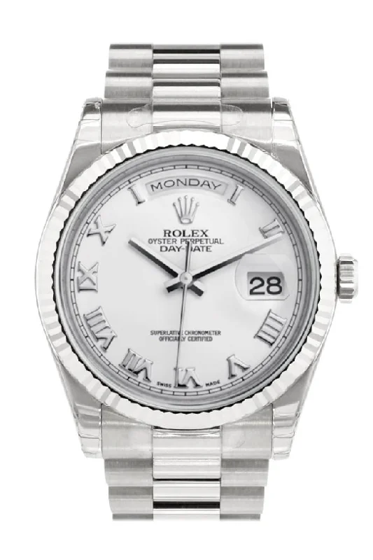 Rolex Watches: The Ultimate Timepiece –Rolex Day-Date 36 White Roman Dial Fluted Bezel President White Gold Watch 118239