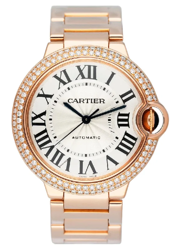 Shop Cartier Watches for the Ultimate Experience –Cartier Ballon Bleu WE9005Z3 Diamond Rose Gold Mens Watch Box Papers