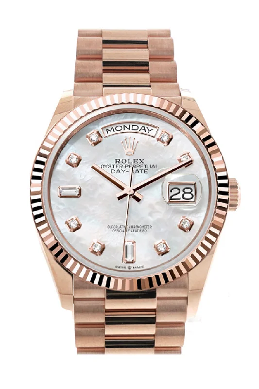 Rolex Watches: A Tradition of Excellence –Rolex Day-Date 36 Mother-of-pearl Diamond Dial Fluted Bezel 18K Everose gold President Watch 128235