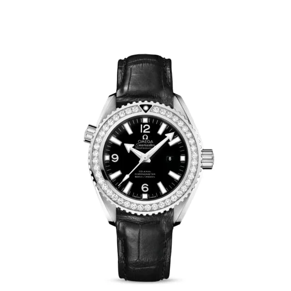 Explore Omega Watches for Precision Timekeeping –Omega Seamaster 38mm Watch - Ref: 232.18.38.20.01.001 - Black Index Dial & Diamond Bezel, Black Leather Strap