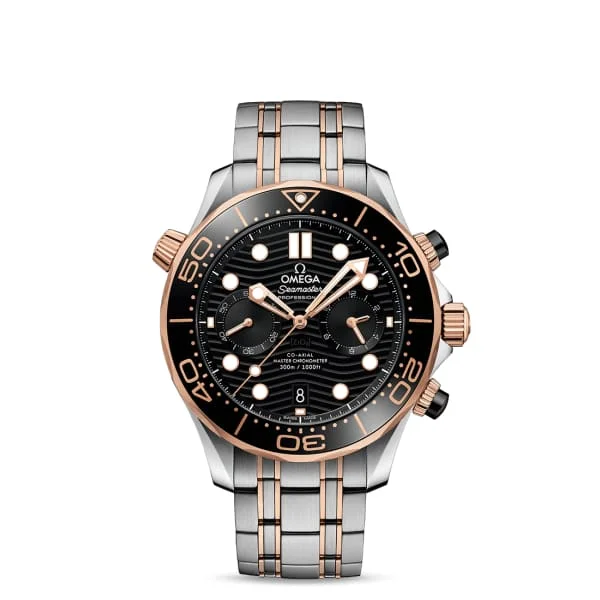 Omega Watches: Where Style Meets Performance –Omega Seamaster 44mm Watch - Ref: 210.20.44.51.01.001 - Black Index Dial, Two Tone Stainless Steel & 18K Rose Gold Bracelet