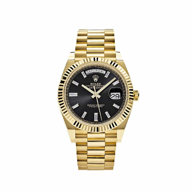 Find Your Perfect Rolex Watch –Rolex Day-Date 228238 Yellow Gold Black Baguette Diamond Dial (2022)