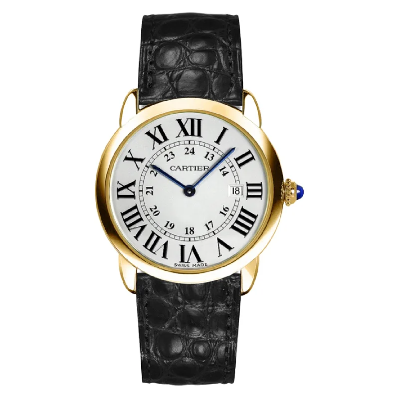 Discover Cartier Watches with Legendary Appeal –Cartier Ronde Solo de Cartier 36mm Watch - Ref: W6700455 - Silver Roman & Arabic Dial in 18K Yellow Gold Case, Black Leather Strap