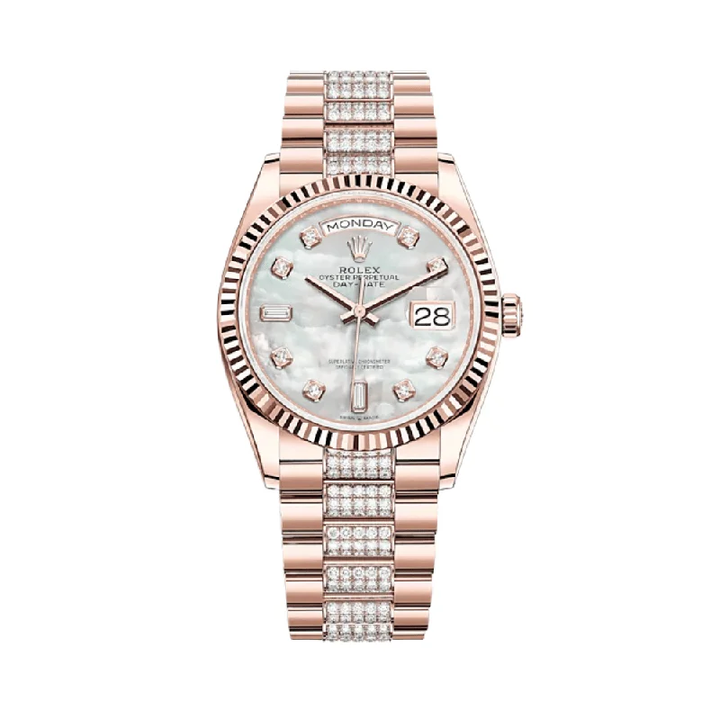 Rolex Watches: Luxury and Precision Combined –Rolex Day-Date 128235 Rose Gold Mother of Pearl Diamond Set