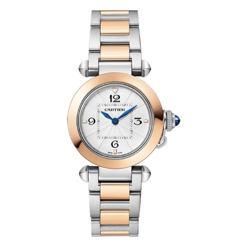 Cartier Watches: Perfect for Any Collector –Cartier Pasha de Cartier 30mm Women's watch - Ref: W2PA0007 - Silver Roman Dial in 18K Rose Gold Case, Two Tone Stainless Steel & 18K Rose Gold Bracelet