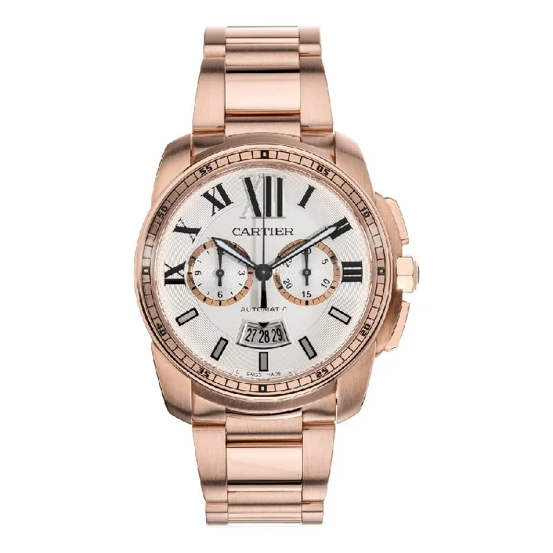 Iconic Cartier Watches for Collectors –Cartier Calibre de Cartier 42mm Watch - Ref: W7100047 - Silver Roman Dial, 18K Rose Gold Bracelet