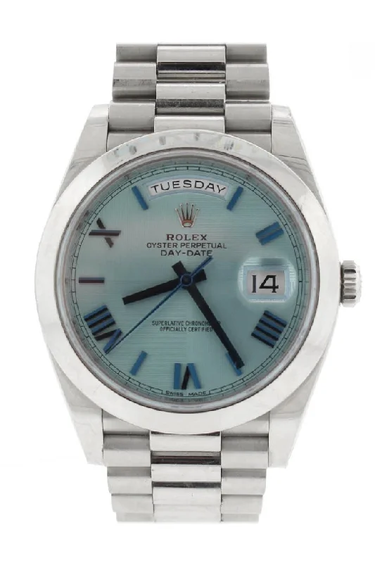 Find Your Perfect Rolex Watch –Rolex Day-Date 40 Ice blue Quadrant Motif Dial Dome Bezel Platinum President Automatic Men's Watch 228206 DC