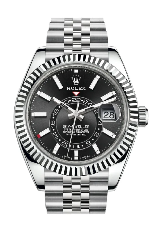 Rolex Watches: Perfect for Every Style –Rolex Sky Dweller Black Dial 18K White Gold Bezel Steel Jubilee Men's Watch 326934