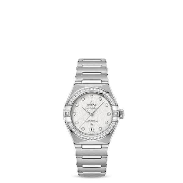 Omega Watches: Built to Last a Lifetime –Omega Constellation 29mm Watch - Ref: 131.15.29.20.52.001 - White Diamond Index Dial & Diamond Bezel, Stainless Steel Bracelet