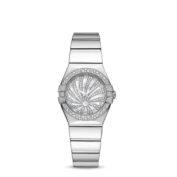 Shop Omega Watches for the Modern Luxury Collector –Omega Constellation 24mm Watch - Ref: 123.55.24.60.55.014 - White Mother of Pearl Diamond Index Dial & Diamond Bezel, 18K White Gold Bracelet