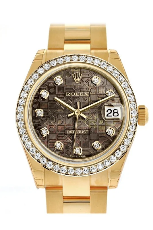 Find Exclusive Rolex Models Online –Rolex Datejust 31 Black Mother of Pearl Jubilee Dial Diamond Bezel 18K Yellow Gold Ladies Watch 178288 Pre-owned