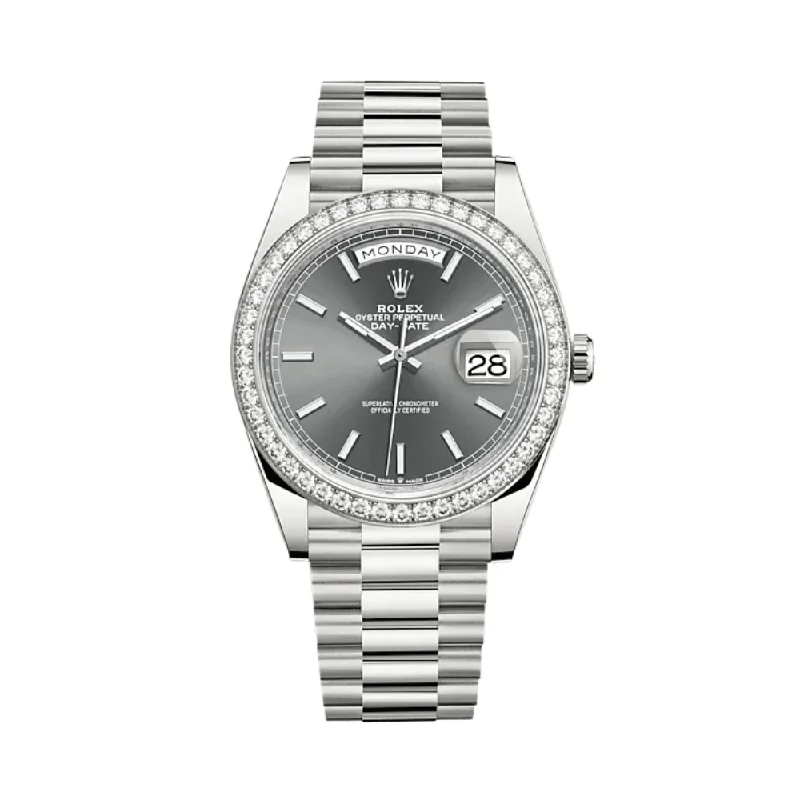 Explore Rolex’s Legendary Timepieces –Rolex Day-Date 228349RBR White Gold Diamond Bezel Slate Dial