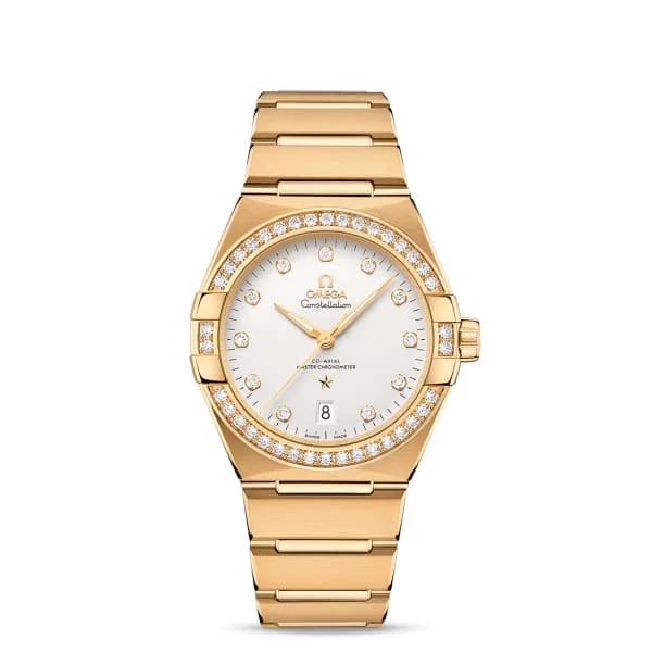 Find Omega Watches with Superior Craftsmanship –Omega Constellation 39mm Watch - Ref: 131.55.39.20.52.002 - Silver Diamond Index Dial & Diamond Bezel, 18K Yellow Gold Bracelet