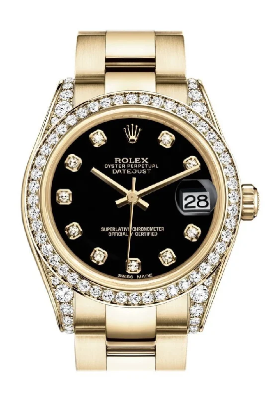 Discover Rolex Watches for Modern Tastes –Rolex Datejust 31 Black Diamond Dial Diamond Bezel Lug 18K Yellow Gold Ladies Watch 178158 Pre-owned