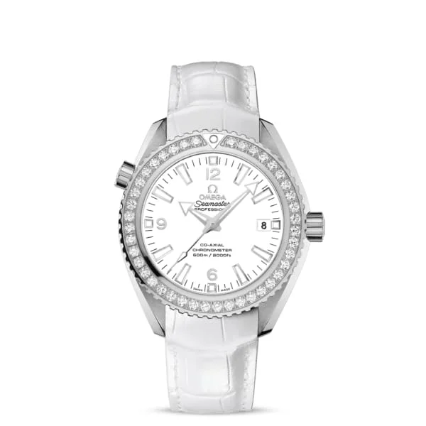 Shop Omega Watches for Timeless Quality and Value –Omega Seamaster 42mm Watch - Ref: 232.18.42.21.04.001 - White Index Dial & Diamond Bezel, White Leather Strap