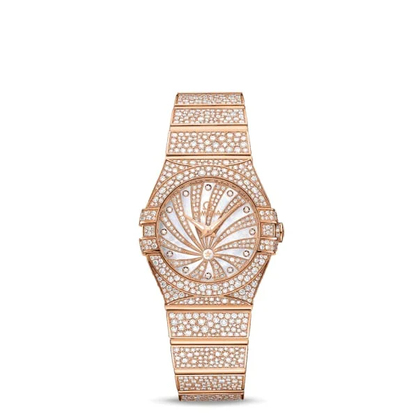 Omega Watches: A Perfect Blend of Function and Style –Omega Constellation 27mm Watch - Ref: 123.55.27.60.55.009 - White Mother of Pearl Diamond Index Dial, 18K Rose Gold Diamond Bracelet