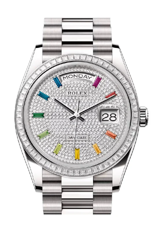 Discover Rolex Watches for Modern Tastes –Rolex Day Date 36 Rainbow Diamond Dial Diamond Bezel White Gold President Bracelet  128399TBR 128399TBR-0005