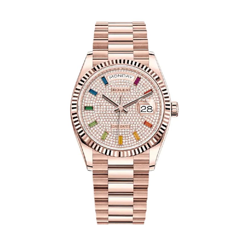 Rolex Watches: Precision, Luxury, and Style –Rolex Day-Date 128235 Rose Gold Diamond Paved Dial