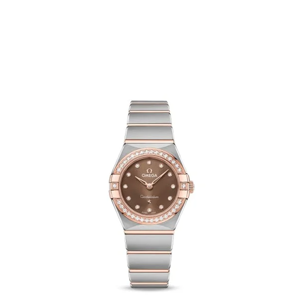 Discover Omega Watches for the Ultimate Luxury Look –Omega Constellation 25mm Watch - Ref: 131.25.25.60.63.001 - Brown Diamond Index Dial & Diamond Bezel, Two Tone Stainless Steel & 18K Rose Gold Bracelet