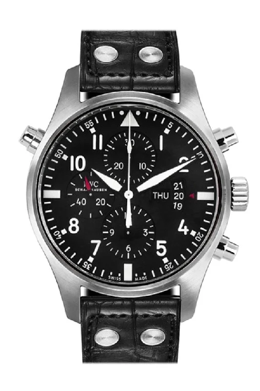 Find Exclusive IWC Models Online –IWC Double Chronograph Pilot Black Dial Black Leather 46mm Men's Watch IW377801