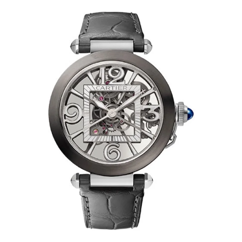 Find Iconic Cartier Watches for Every Taste –Cartier Pasha de Cartier 41mm Watch - Ref: WHPA0017 - Skeleton Arabic Dial, Gray Leather Strap