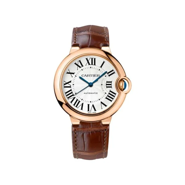 Explore Cartier Watches with Timeless Appeal –Cartier Ballon Bleu de Cartier 36.2mm Watch - Ref: W6900456 - Silver Roman Dial in 18K Rose Gold Case, Brown Leather Strap