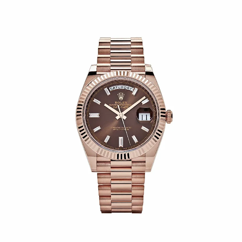 Rolex Watches: Made for the Discerning Buyer –Rolex Day-Date 228235  Rose Gold Chocolate Baguette Diamond Dial (2021)