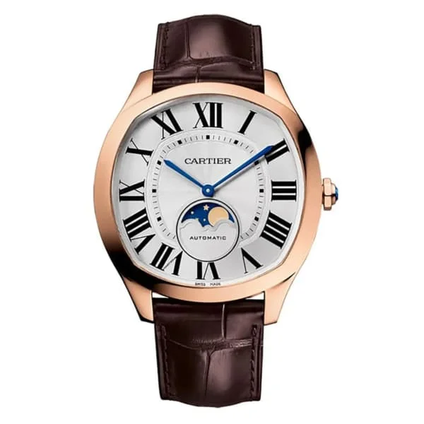 Find Exclusive Cartier Timepieces Online –Cartier Drive de Cartier 40mm Watch - Ref: WGNM0008 - Silver Roman Dial in 18K Rose Gold Case, Brown Alligator Strap