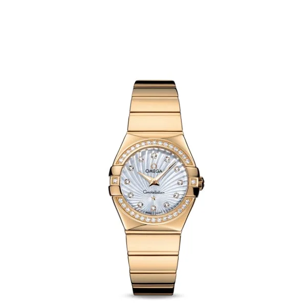 Discover Omega Watches with Legendary Appeal –Omega Constellation 27mm Watch - Ref: 123.55.27.60.55.007 - White Mother of Pearl Diamond Index Dial & Diamond Bezel, 18K Yellow Gold Bracelet