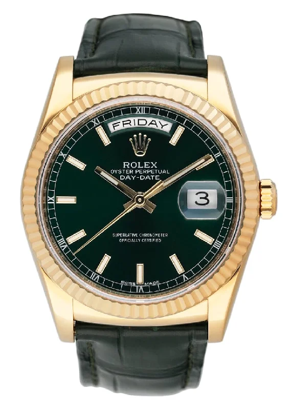 Find Iconic Rolex Models with Precision Engineering –Rolex Day Date 118138 Green Dial 18K Yellow Gold Mens Watch