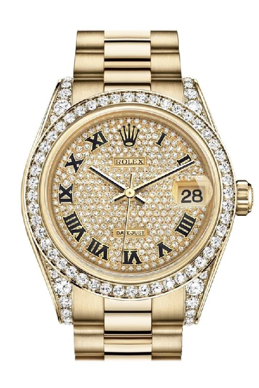 Iconic Rolex Watches for Every Wrist –Rolex Datejust 31 Diamond Paved Dial Diamond Bezel Lug 18K Yellow Gold President Ladies Watch 178158 Pre-owned