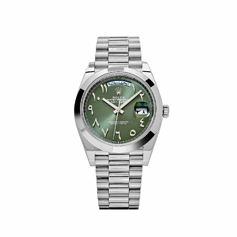 Shop Rolex Watches for Every Occasion –Rolex Day-Date 228206 Platinum  Olive Green Arabic Dial