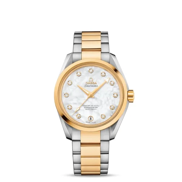 Omega Watches: Iconic Designs for the Watch Enthusiast –Omega Seamaster 39mm Watch - Ref: 231.20.39.21.55.004 - White Mother of Pearl Diamond Index Dial, Two Tone Stainless Steel & 18K Yellow Gold Bracelet