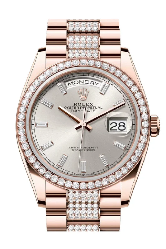 Shop Rolex Watches for Luxury That Lasts –Rolex Day Date 36 Silver Diamond Set Dial Diamond Bezel Rose Gold President Diamond Bracelet 128345RBR