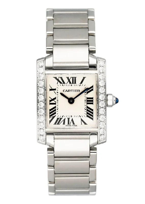 Shop Cartier Watches for Timeless Luxury –Cartier Tank Francaise W4TA0008 Diamond Stainless Steel Ladies Watch Box Papers