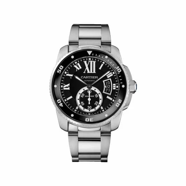 Cartier Watches: Precision Crafted for Excellence –Cartier Calibre de Cartier Diver 42mm Watch - Ref: W7100057 - Black Roman Dial, Stainless Steel Bracelet