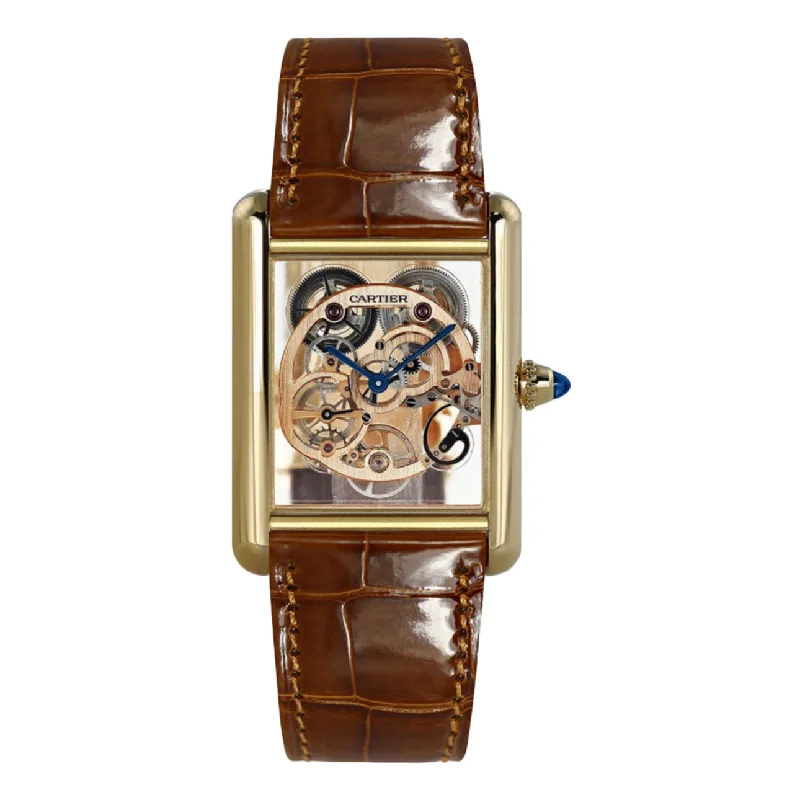 Discover the Legacy of Cartier Watches –Cartier Tank Louis 30mm Watch - Ref: WHTA0002 - Skeleton Dial in 18K Rose Gold Case, Brown Leather Strap