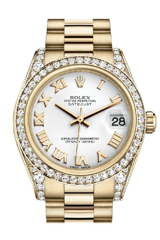 Luxury Rolex Watches Available Online –Rolex Datejust 31 White Roman Dial Diamond Bezel Lug 18K Yellow Gold President Ladies Watch 178158 Pre-owned