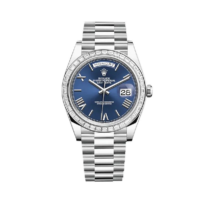 Find Rare Rolex Watches Online –Rolex Day-Date 228396TBR Platinum Diamond Bezel Blue Dial