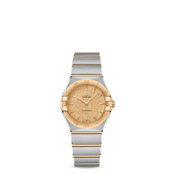 Shop Omega Watches for the Modern Luxury Collector –Omega Constellation 28mm Watch - Ref: 131.20.28.60.08.001 - Champagne Index Dial & 18K Yellow Gold Bezel, Two Tone Stainless Steel & 18K Yellow Gold Bracelet