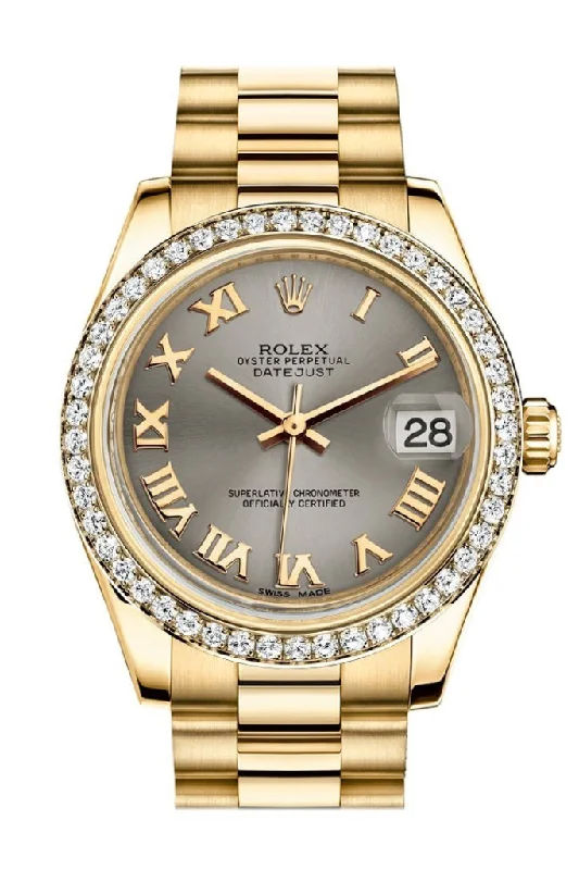 Shop Rolex Watches with Legendary Craftsmanship –Rolex Datejust 31 Steel Roman Dial Diamond Bezel 18K Yellow Gold President Ladies Watch 178288 Pre-owned