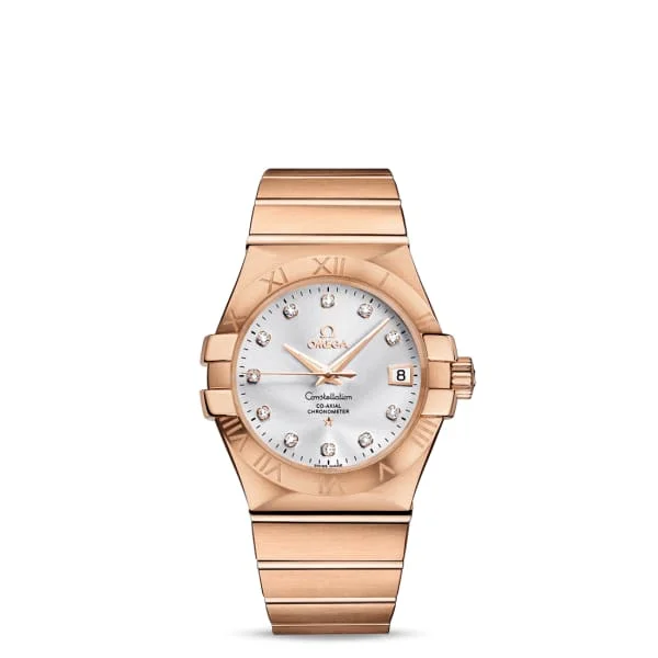 Explore Omega Watches for Precision Timekeeping –Omega Constellation 35mm Watch - Ref: 123.50.35.20.52.001 - Silver Diamond Index Dial, 18K Rose Gold Bracelet