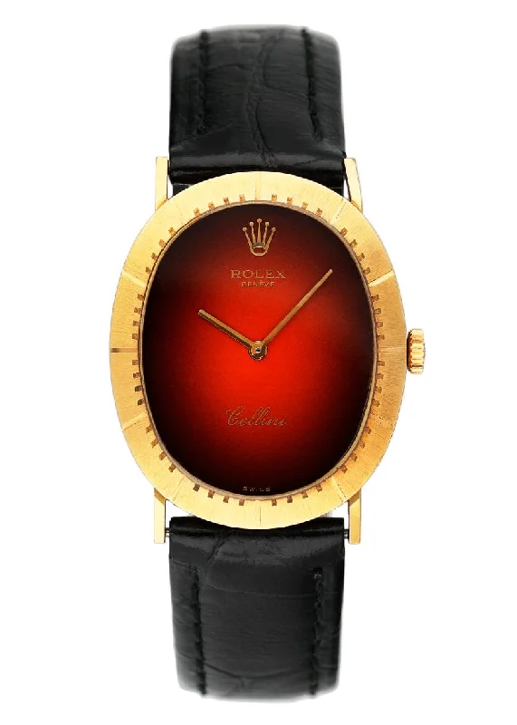 Timeless Rolex Timepieces Online –Rolex Cellini 4056 Red Vignette Dial 18K Yellow Gold Mens Watch