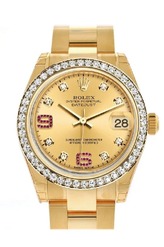 Rolex Watches: A True Symbol of Swiss Craftsmanship –Rolex Datejust 31 Champagne Diamonds Rubies Dial Diamond Bezel 18K Yellow Gold Ladies Watch 178288 Pre-owned