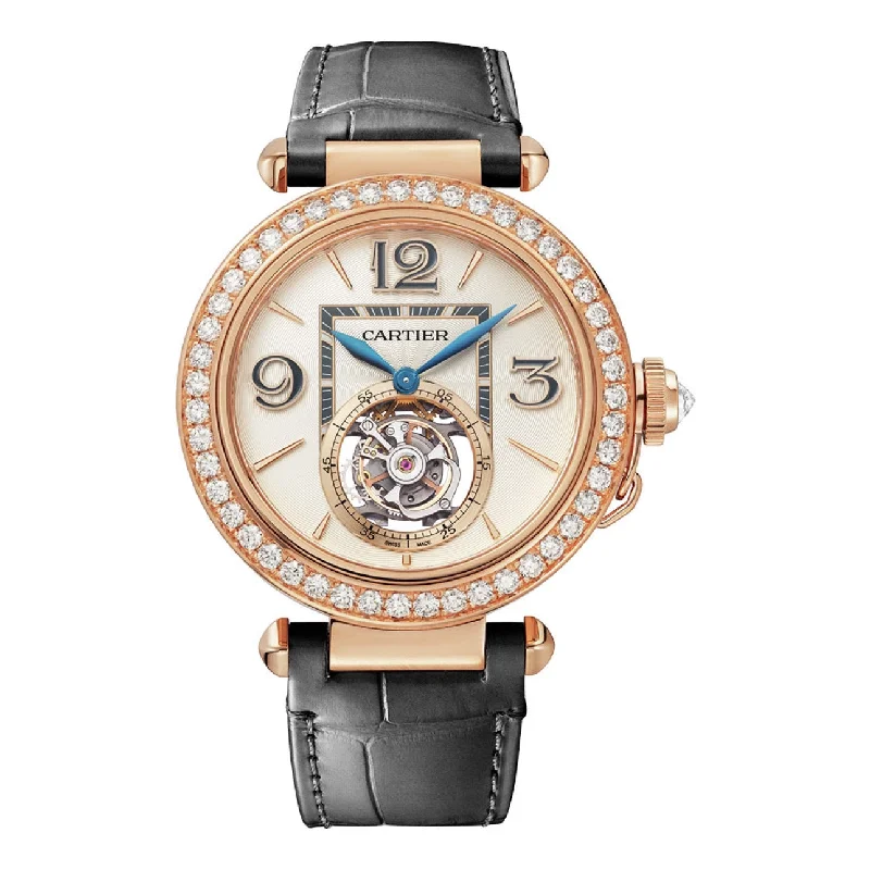 Explore Cartier Watches for Modern Luxury –Cartier Pasha de Cartier 41mm Watch - Ref: HPI01575 - Beige Arabic Dial & Diamond Bezel in 18K Rose Gold Case, Black Alligator Strap