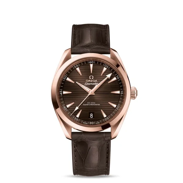 Discover the Best Omega Watches for Sale –Omega Seamaster 41mm Watch - Ref: 220.53.41.21.13.001 - Brown Index Dial in 18K Rose Gold Case, Brown Leather Strap