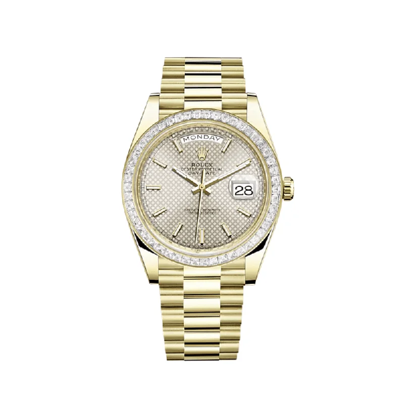 Timeless Rolex Watches for Every Style –Rolex Day-Date 228398TBR Yellow Gold Diamond Bezel Silver Dial